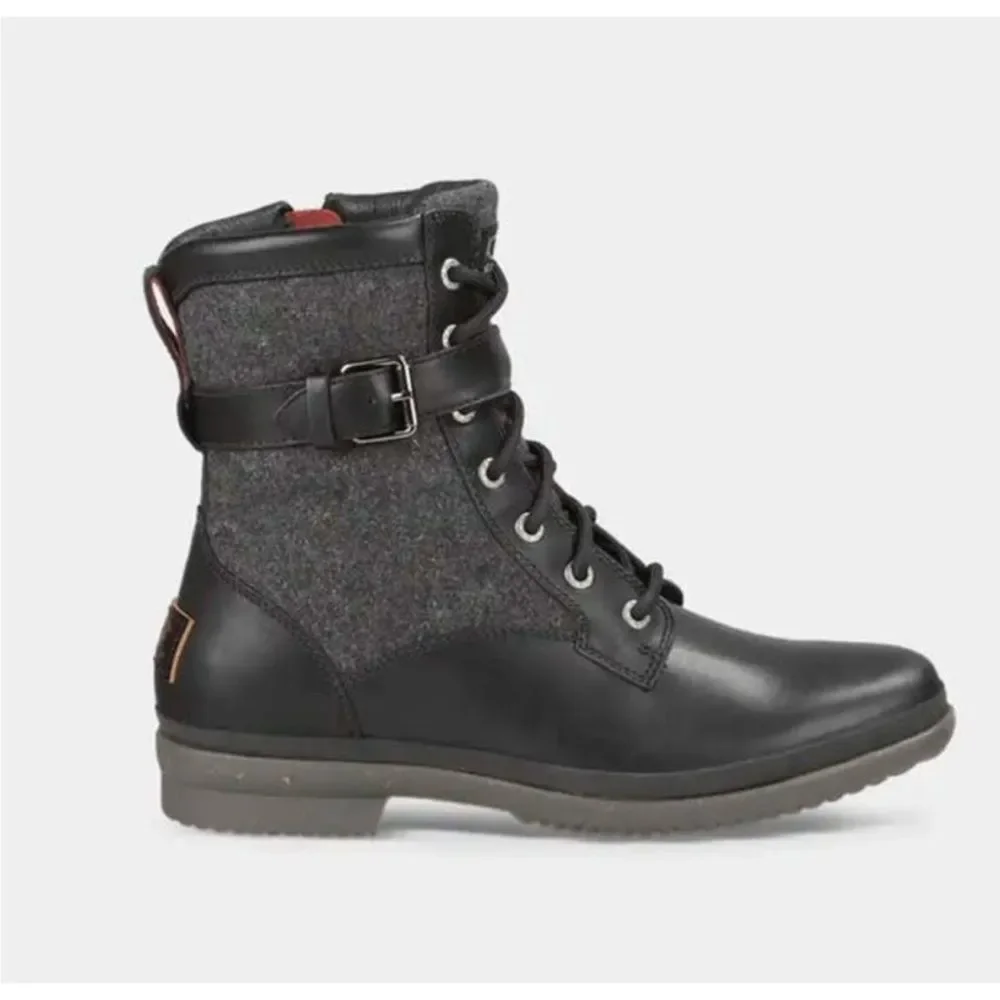 UGG Kesey Waterproof Black Leather Combat Boots - Picture 3 of 6